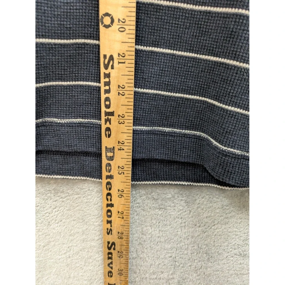 Classic Waffle Knit Thermal Shirt Mens Medium Navy Blue Striped Long Sleeve